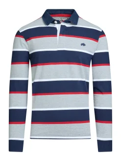Raging Bull Long Sleeve Multi Stripe Rugby Grey Marl