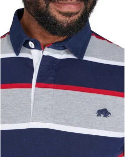 Raging Bull Long Sleeve Multi Stripe Rugby Grey Marl