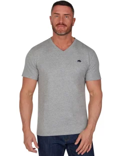 Raging Bull Organic V Neck Tee Grey Marl