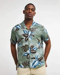 Jacamo Short Sleeve Floral Print Cuban Collar Shirt
