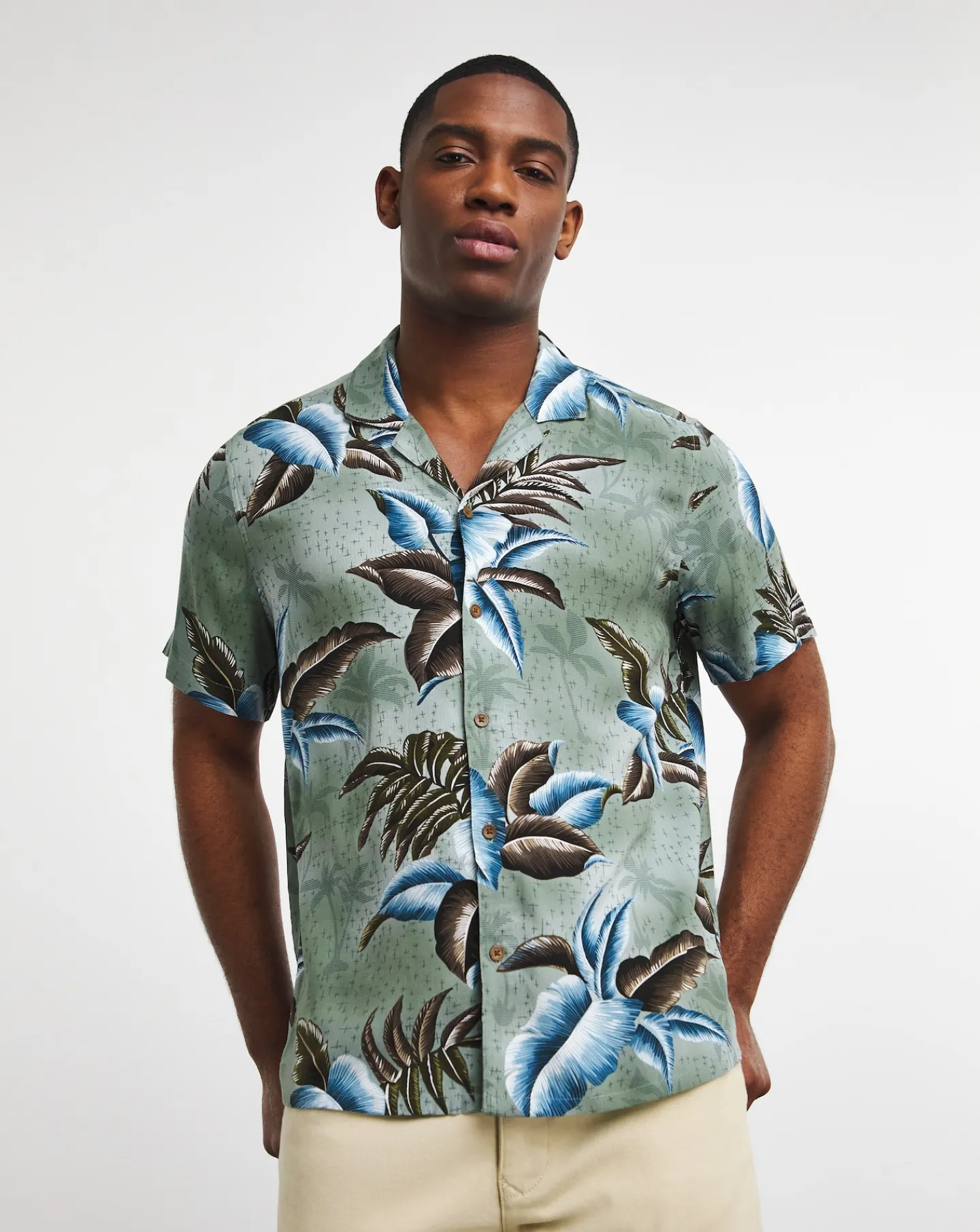 Jacamo Short Sleeve Floral Print Cuban Collar Shirt