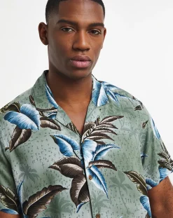 Jacamo Short Sleeve Floral Print Cuban Collar Shirt