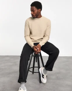 Jacamo Grid Textured Knitted Crew Neck Jumper