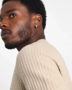 Jacamo Grid Textured Knitted Crew Neck Jumper