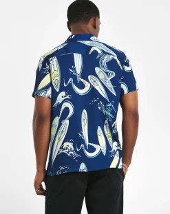 Jacamo Surf Board Print Short Sleeve Cuban Collar Shirt