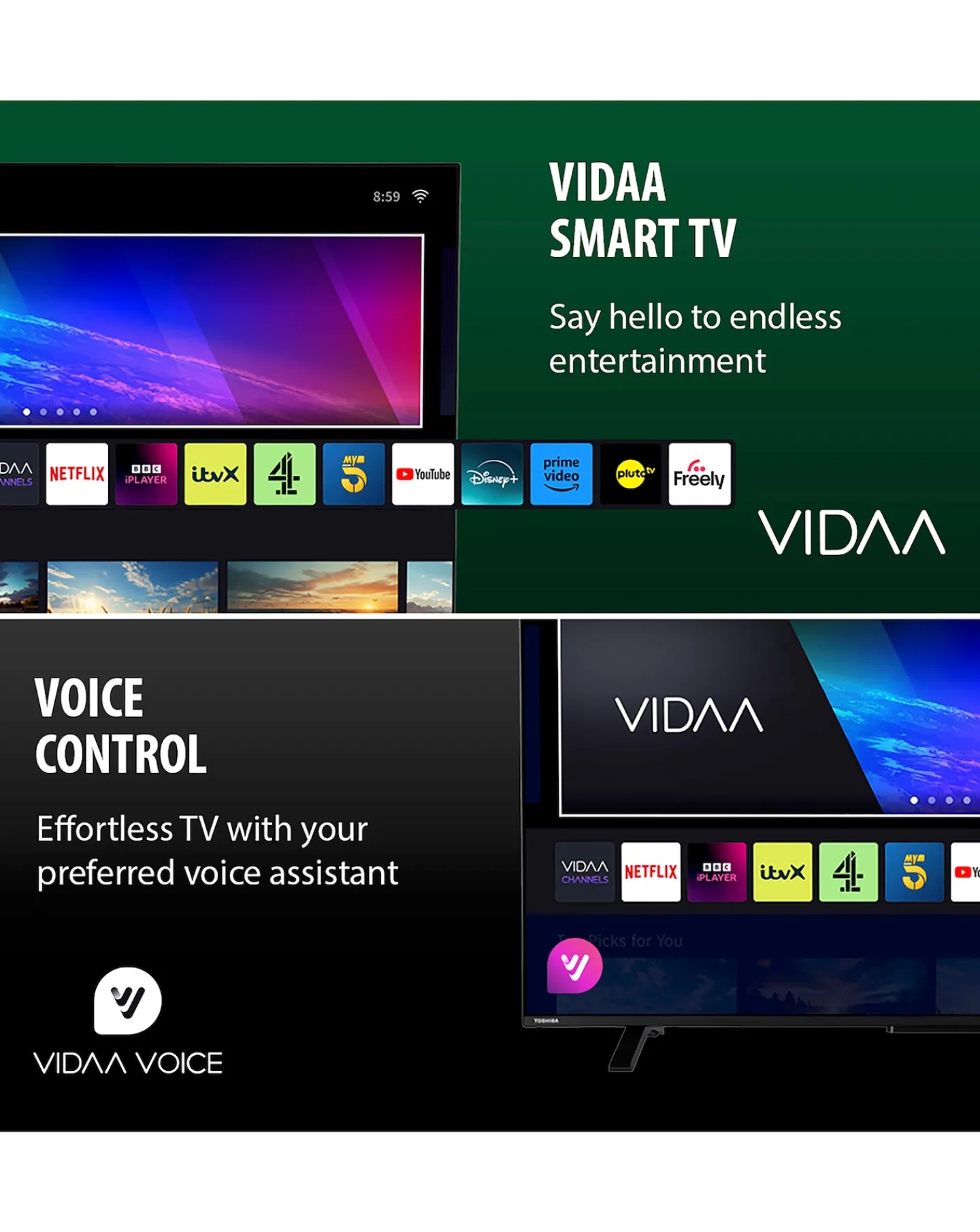 Toshiba 43UV2F53DBU 43in Smart TV 4K UHD HDR LCD Freely TV with Amazon Alexa